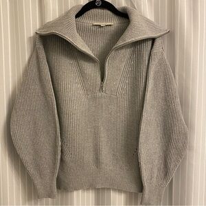 LOFT 100% cotton pullover quarter zip sweater light gray size medium